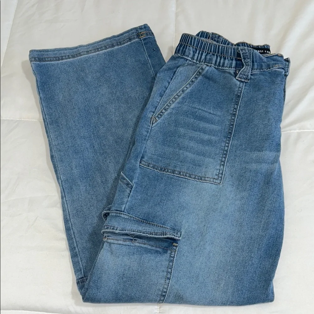 Almost Famous Blue Carpenter Jeans with Elastic Waist - Picture 1 of 4